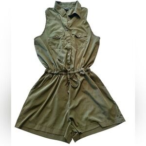Fashion Web Collared Button Romper - Womens Size Large - Army Green - Olive